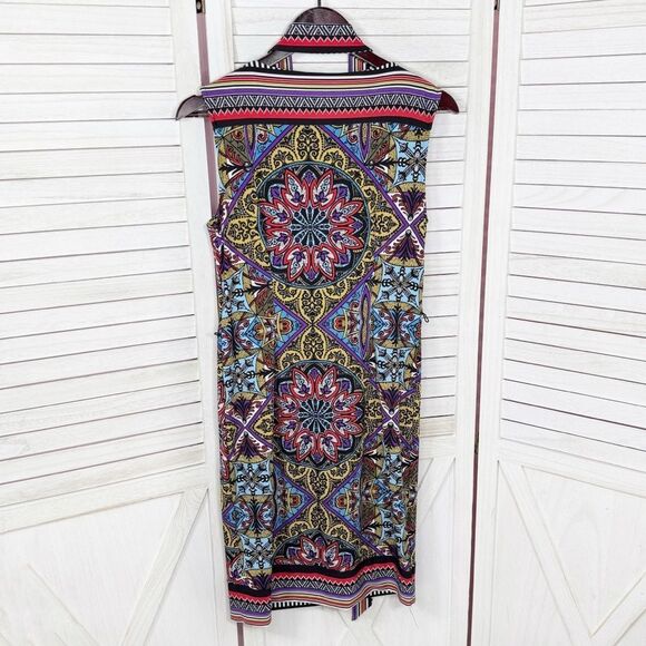 Premise Mosaic Multi Print Faux Wrap Belted Sleeveless Dress Multicolor Small - Picture 9 of 12